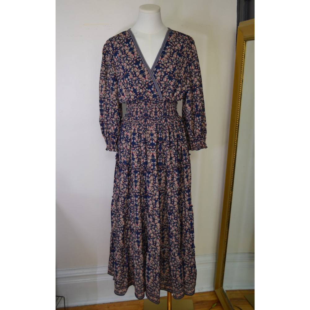 Paisley Puff Sleeve Artsy Cottage Tiered Maxi Dress with Ruffle Detail Size L
